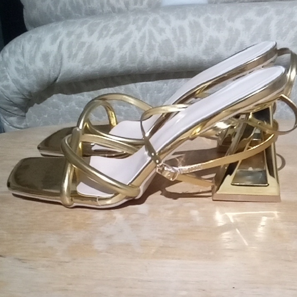 Elegant Gold Strappy Women's Heels